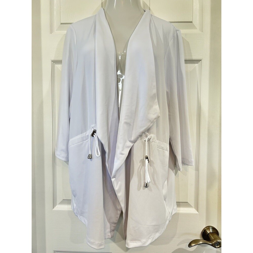 Susan Graver Liquid Knit White Cardigan Jacket Drawstring Plus Size 3X